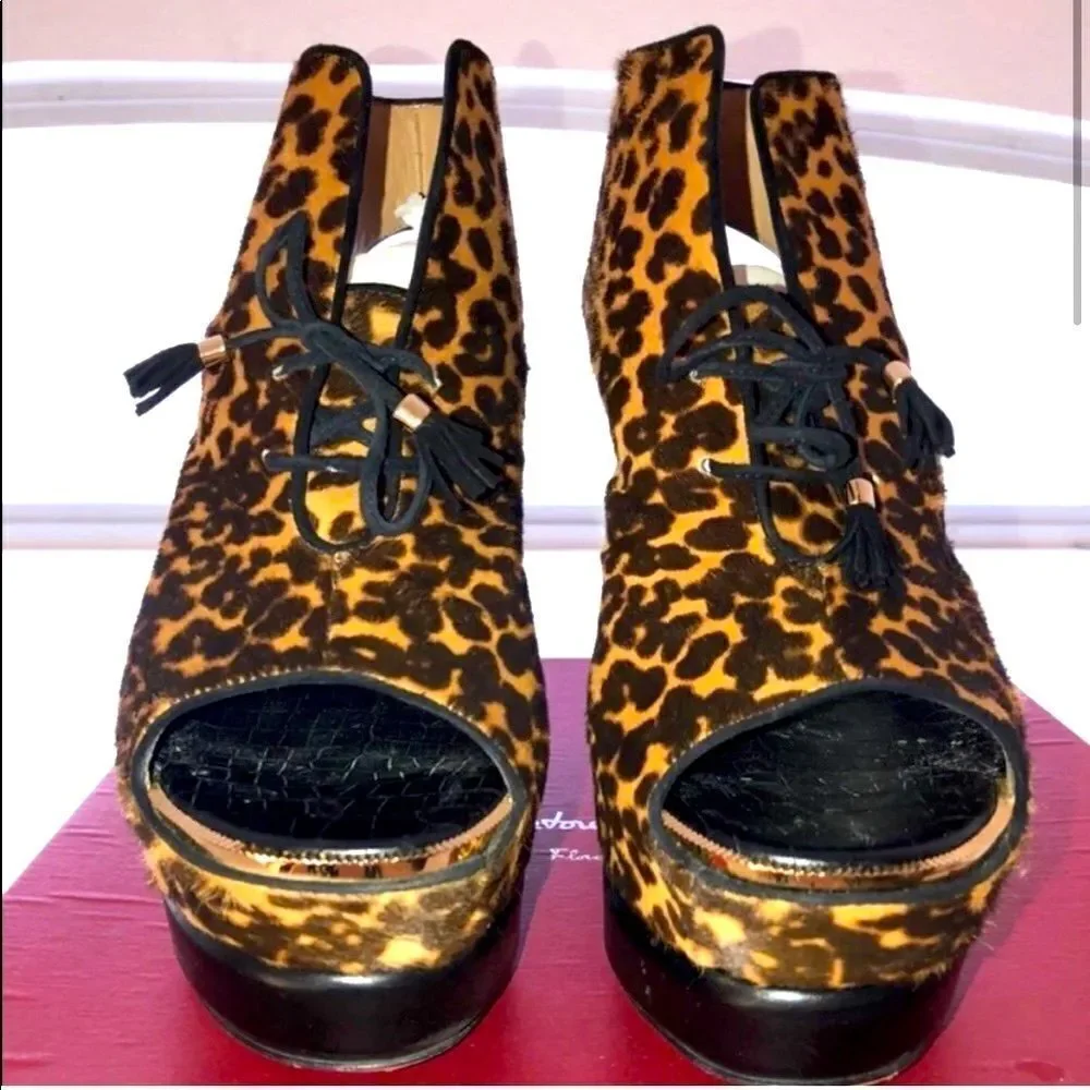 Salvatore Ferragamo Leopard Lace-up Booties